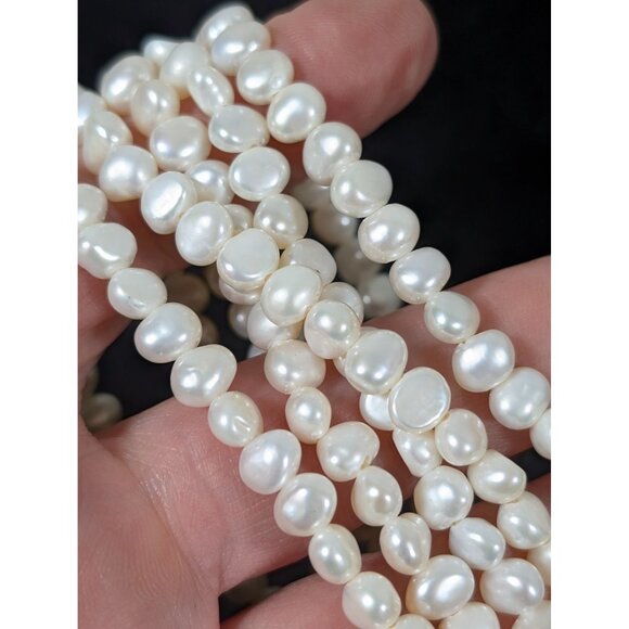 Set of 5 White Baroque Pearl Stretch Bracelets Stacking 6.5 in - Picture 5 of 8